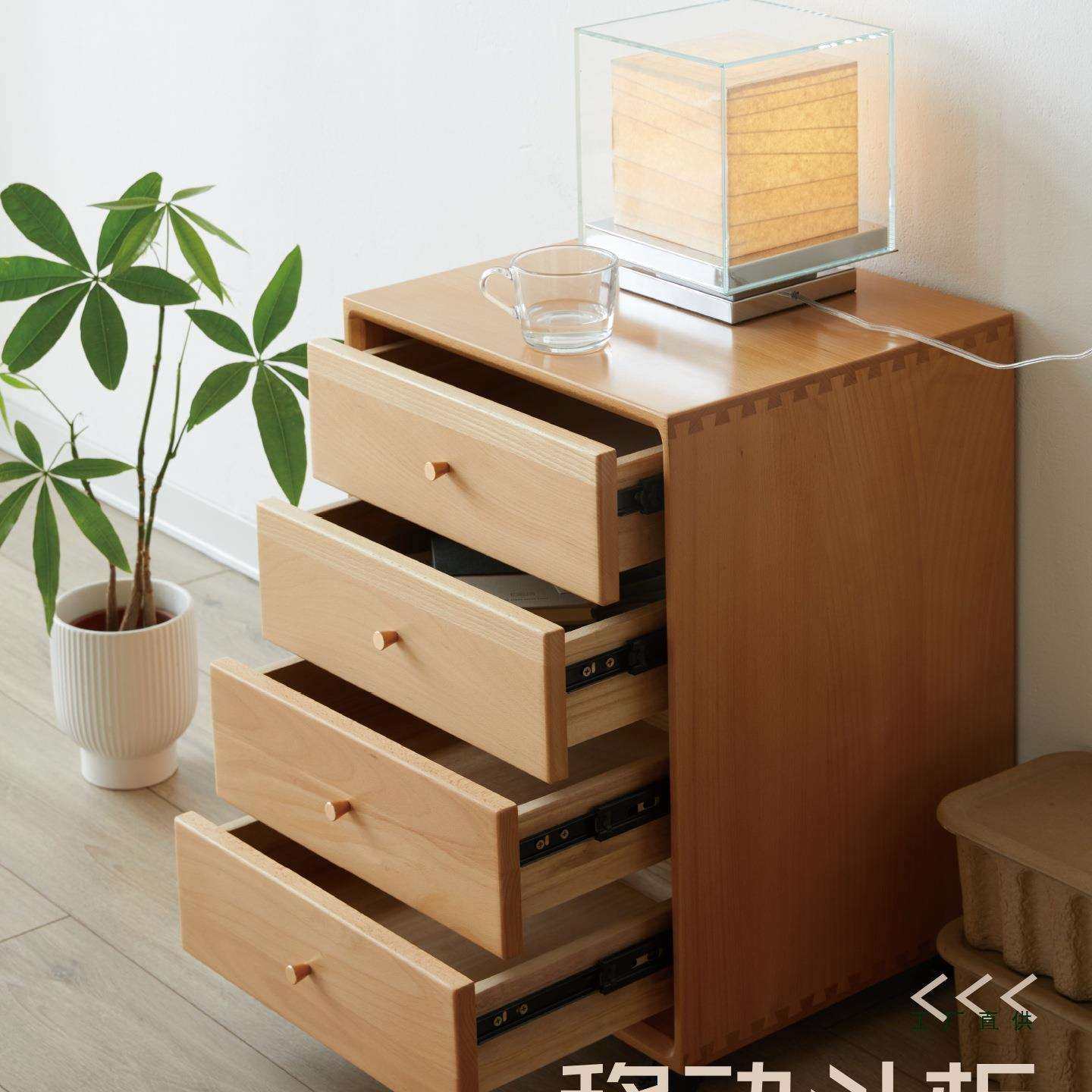 实木榉木文件柜抽屉式家用移动边柜办公桌下落地矮柜小斗柜免安装