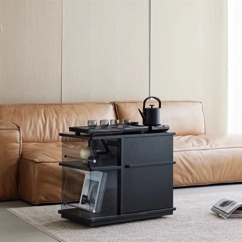 简约可移动茶台小推车沙发边柜边几储物柜茶水实木茶几阳台小茶桌