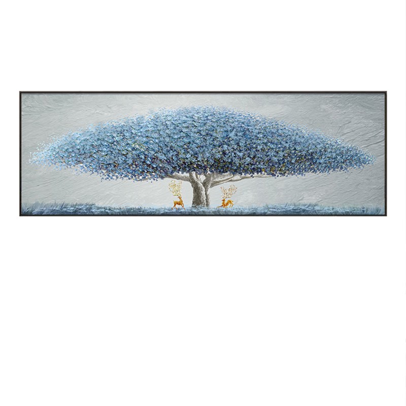 发财树客厅装饰画大气现代简约沙发背景墙挂画一整幅横版晶瓷壁画图片