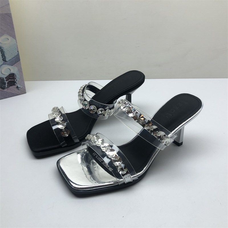 商场尾款撤柜气质绝美夏季高跟凉拖鞋女百搭仙女一字拖细跟新款,女鞋,一字拖,淘宝优惠券,粉丝福利购,淘宝优惠卷