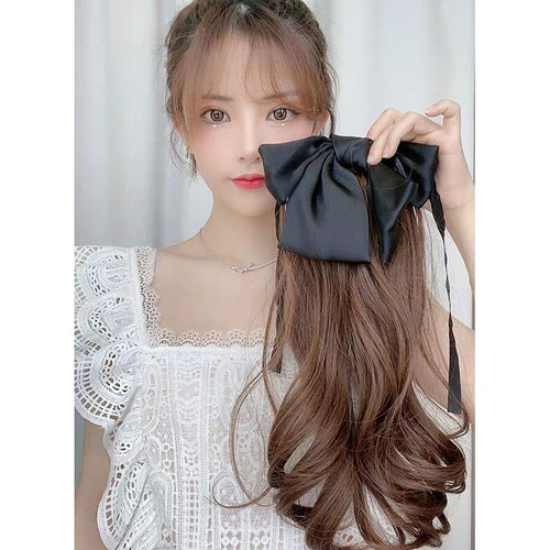 蝴蝶结假发马尾女短梨花卷发自然马尾网红绑带式大波浪Z长卷马尾
