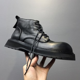 马丁靴男短靴冬季加绒工装男鞋英伦机车靴厚底轻便高帮皮鞋221001