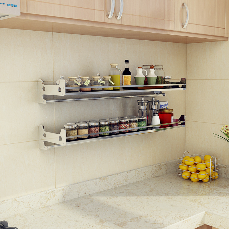 免打孔壁挂式墙上调味料置物架子304不锈钢厨房用品厨具收纳挂架