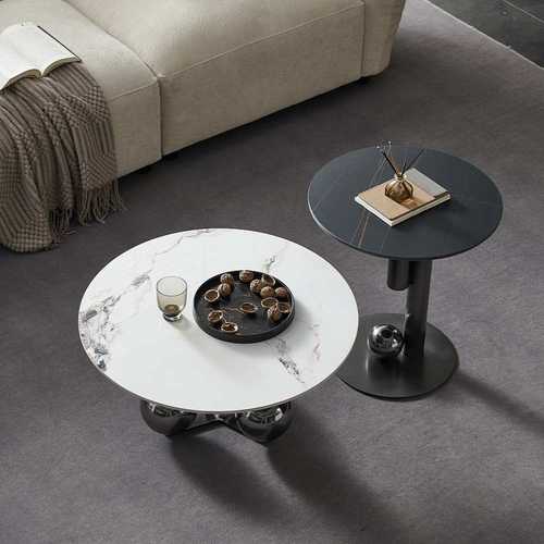 不锈钢客厅家用意式茶几小户型轻奢组合设计师后现代岩板圆形边几