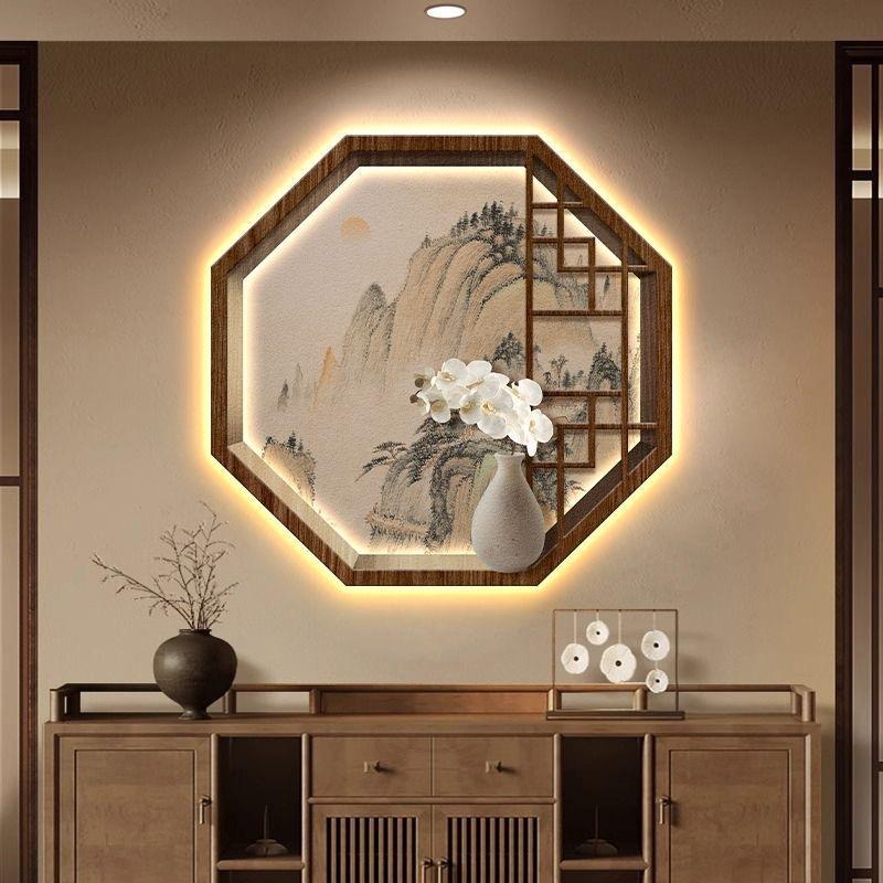 宋代美学玄关装饰画假窗户景禅意茶室挂画新中式山水画走廊壁画灯