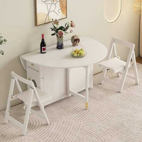 纯实木折叠餐桌椅子组合小户型省空间中古风收纳家用可变形圆