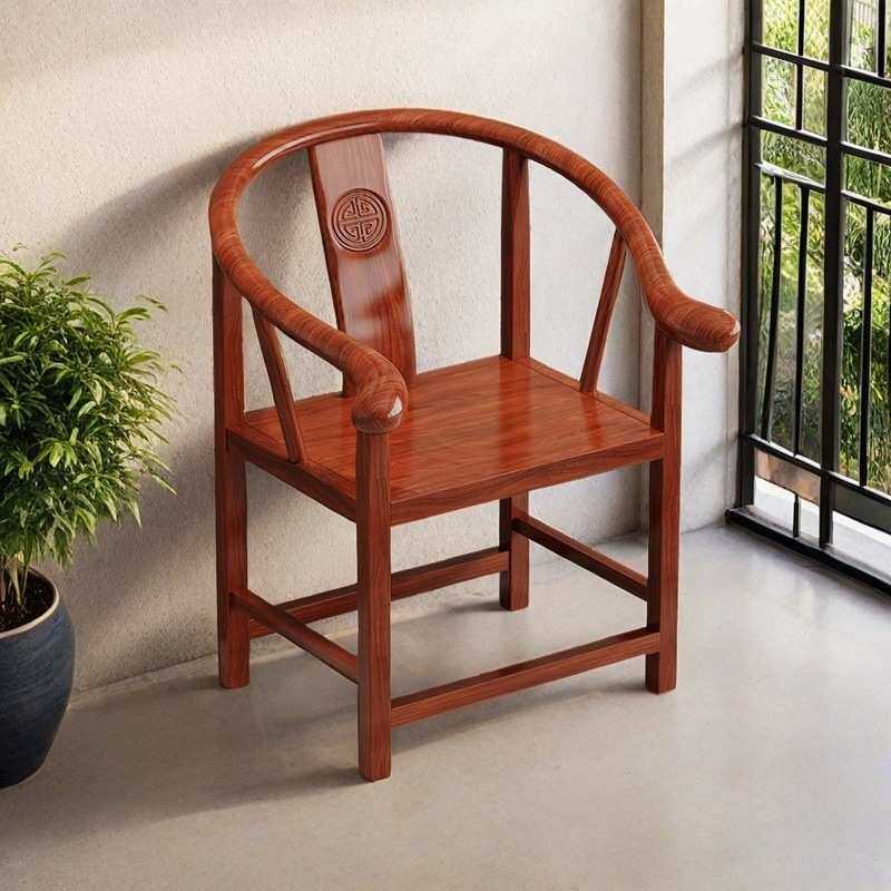 实木围椅茶椅老式靠背椅圈椅扶手椅橡胶木休闲家用办公主人椅复古