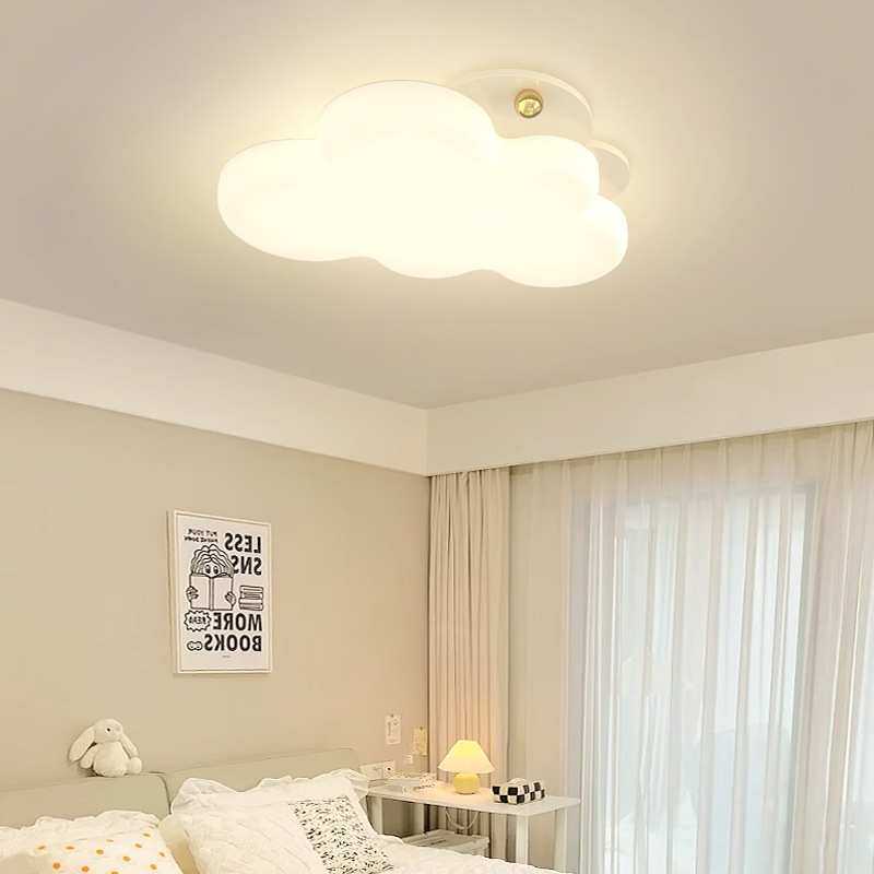 中古风云朵曲奇卧室灯吸顶灯奶油风儿童房间灯胡桃木主卧书房灯
