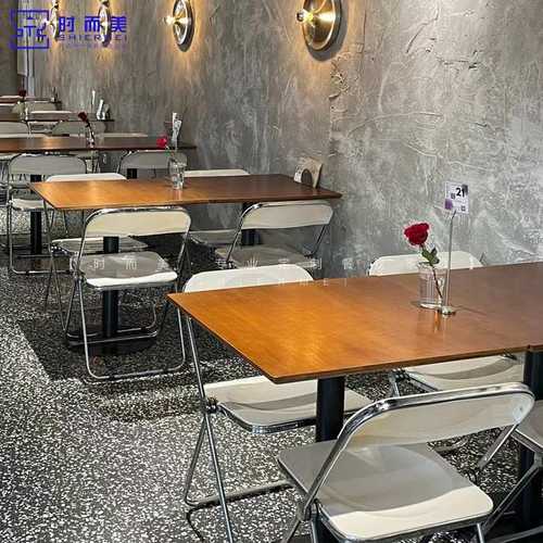 复古风主题餐厅茶餐厅实木餐桌工业风咖啡厅奶茶烧烤店不锈钢桌椅