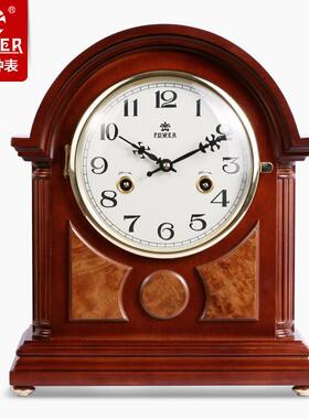 POWER霸王钟实木半点整点报时工艺座钟复古台钟机械摆钟MT3842D