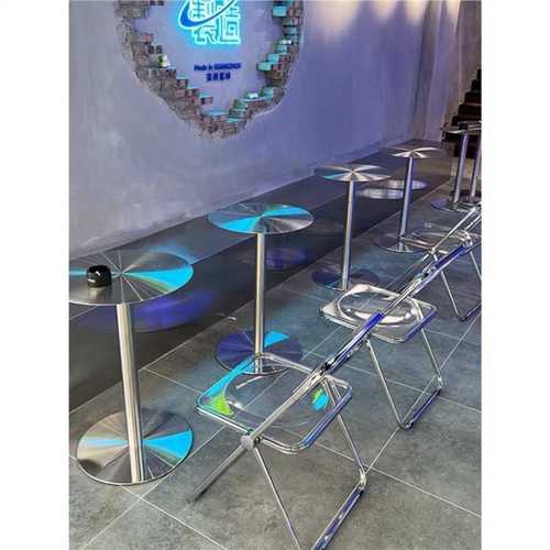 不锈钢小圆桌子方桌奶茶小吃店咖啡厅工业风网红小茶几餐桌椅组合