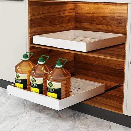 厨房柜内抽拉式置物架可伸缩下水槽拉篮橱柜抽屉滑轨收纳托板架子