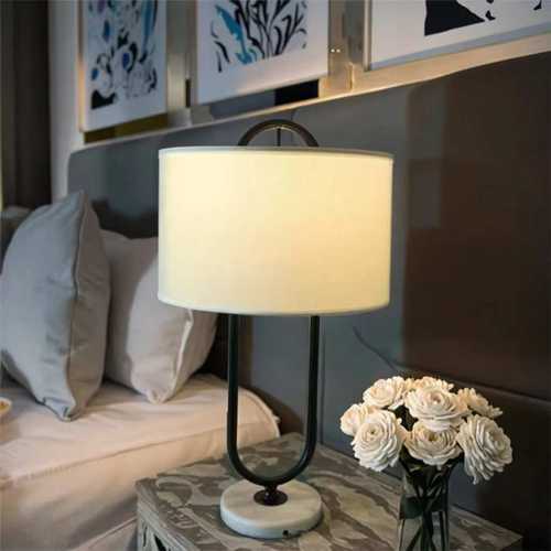 大理石底座铁艺简约台灯设计师卧室床头灯布艺装饰高级台灯