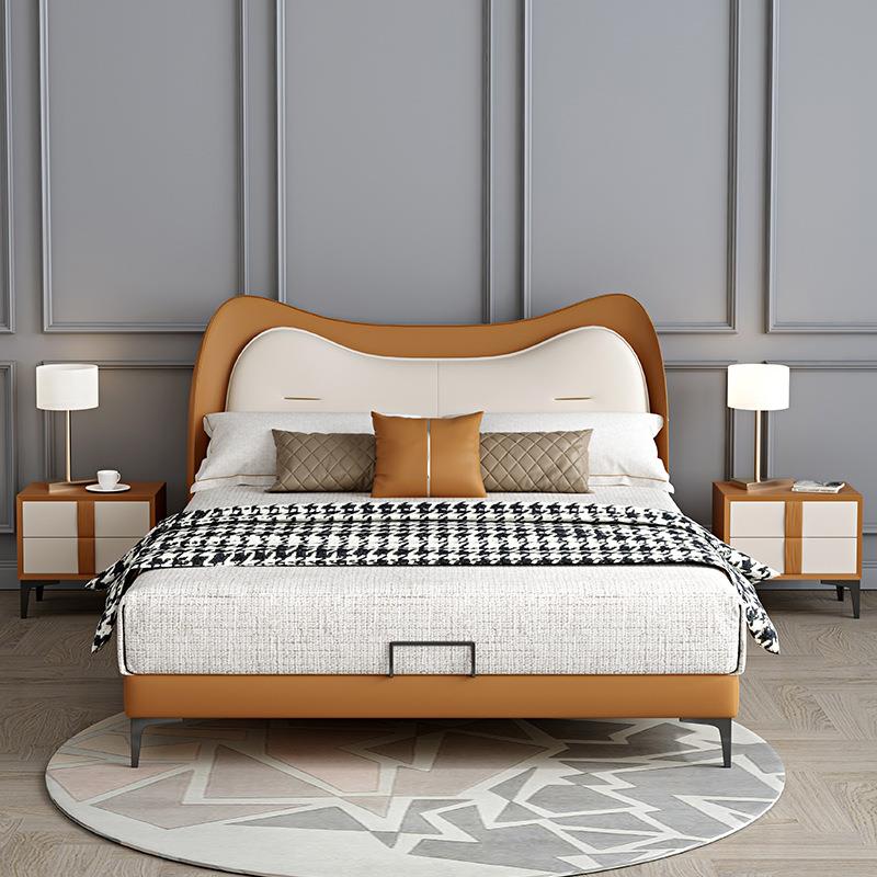 MGB39-2轻奢意式皮床单人床公主房现代儿童床男孩实木床青少年女