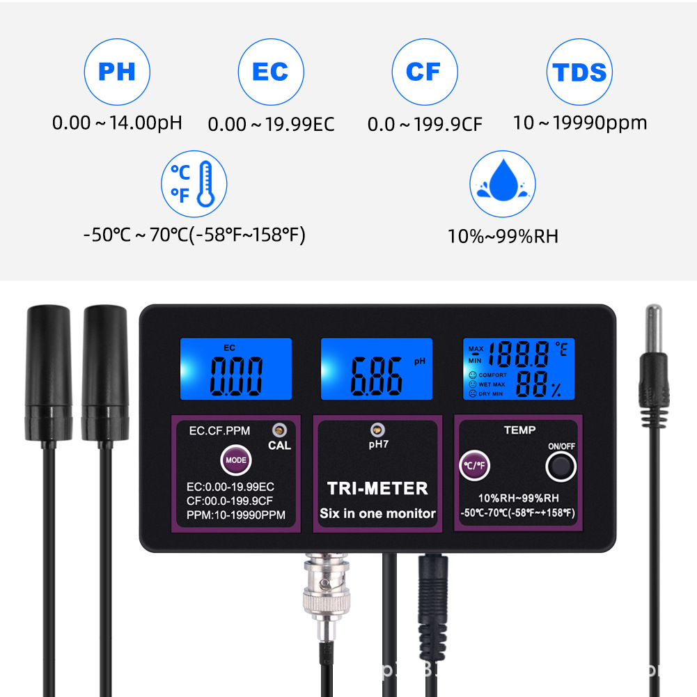 PH-217六合一在线水质监测仪器PH温度/EC/CF/RH/TDS水质仪鱼缸