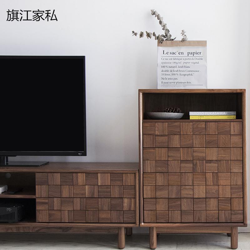 北欧实木家具方格柜进口北美黑胡桃木五斗柜卧室储物柜实木电视柜