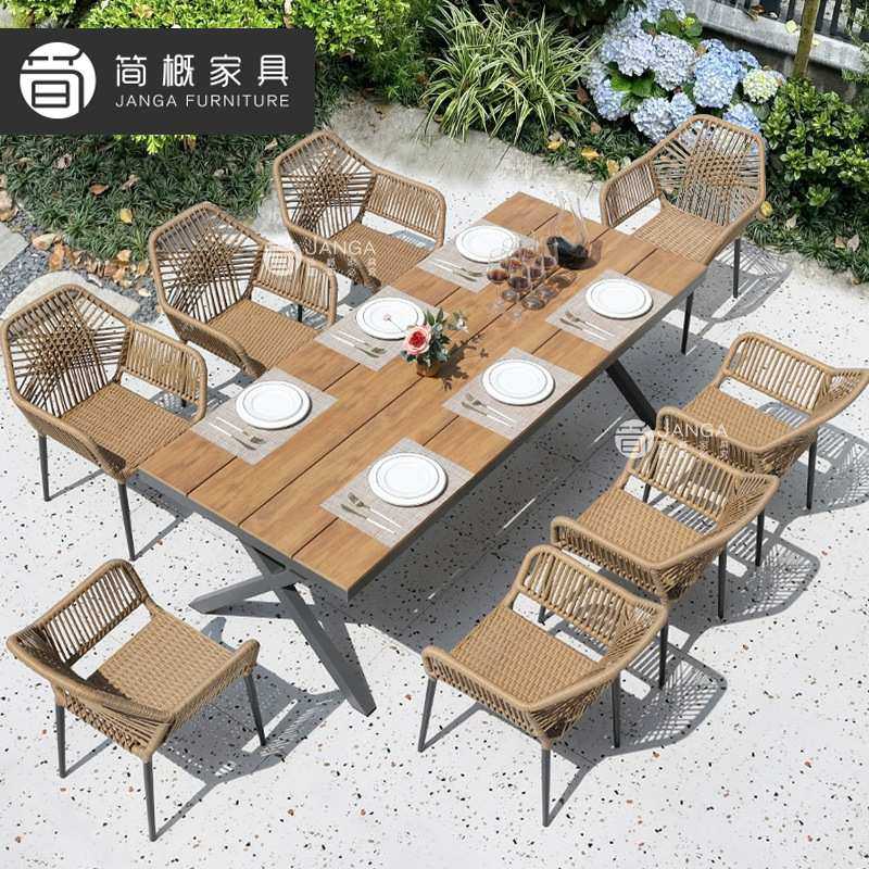 别墅花园庭院桌椅组合露天防水防晒塑木桌椅套装休闲民宿阳台藤椅