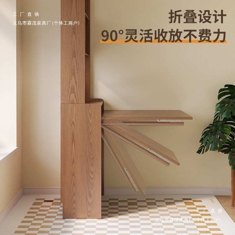 实木折叠书桌书架一体卧室家用电脑桌小户型学习书柜转角桌子绢花