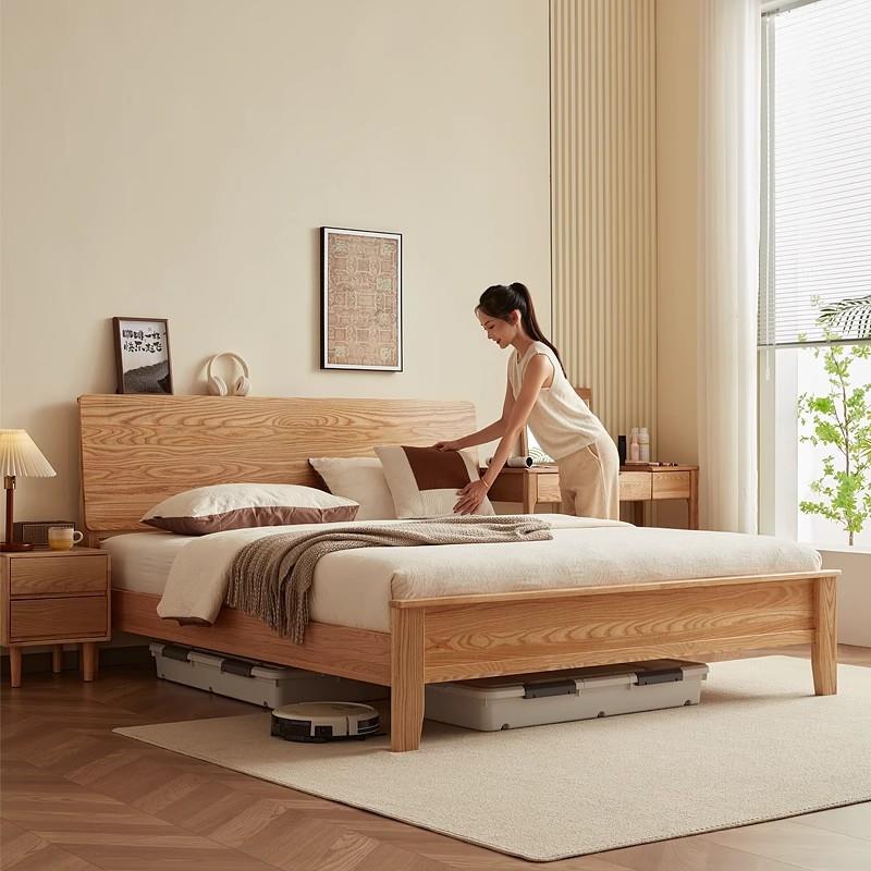 白蜡木实木床轻奢现代简约双人床1.8米1米5经济型小户型主卧