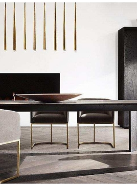 RH美式乡村法式复古做旧黑色大板长方形餐桌会议桌展台客厅超长