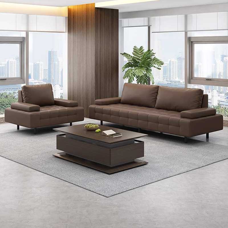 办公沙发会客室贵宾区现代沙发茶几组合三人位办公室家具皮质沙发