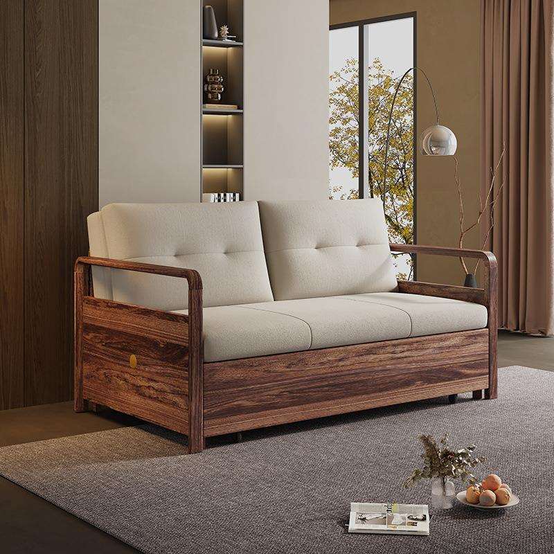实木折叠沙发床两用中式家用小户型伸缩客厅双人多功能卧室书房
