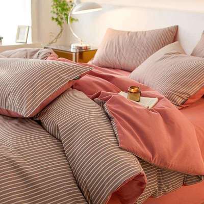 床上四件套全棉100纯棉被套2025新款加厚磨毛简约条纹印花四件套