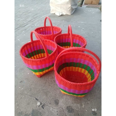 手编塑钢带手工编织篮子手提编织篮成品圆形手工篮子菜篮子收纳篮