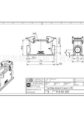 HARTING浩亭19300240232用于工业连接器的标准上売/底座