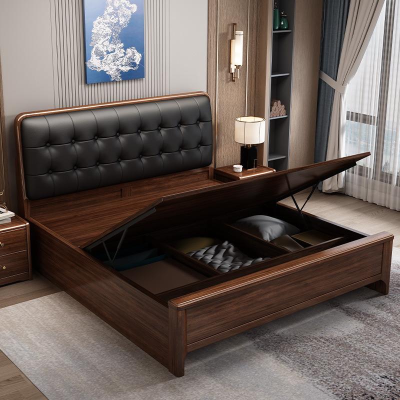 新中式实木床1.8米双人床带软靠现代简约主卧婚床高箱床全实木床