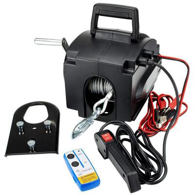 厂家500lbs便携式手提船用游艇用电动绞盘小型吊机牵引机12v