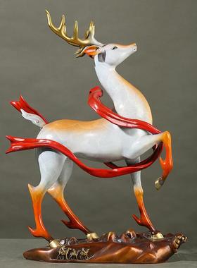 厂275家铜鹿摆件梅花鹿一路发财鹿生财家客居厅玄关一饰装办公室