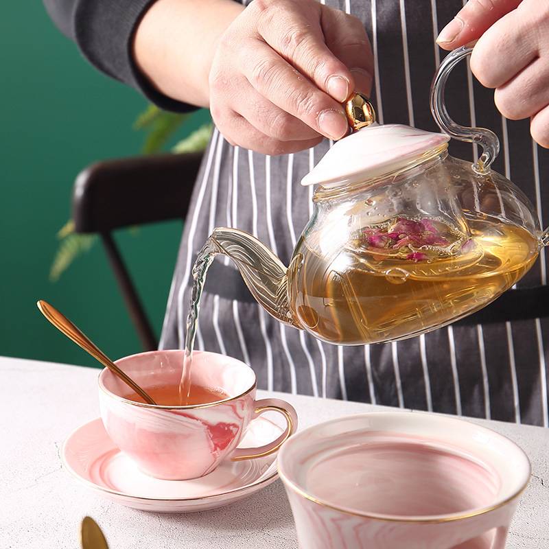 陶瓷石纹花茶壶套装玻璃蜡烛加热日式水果花果茶壶煮泡茶壶炉座耐