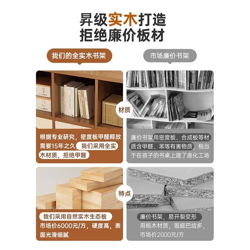 实木书架落地置物架简约现代多格收纳柜家用客厅阅读柜储物柜书柜