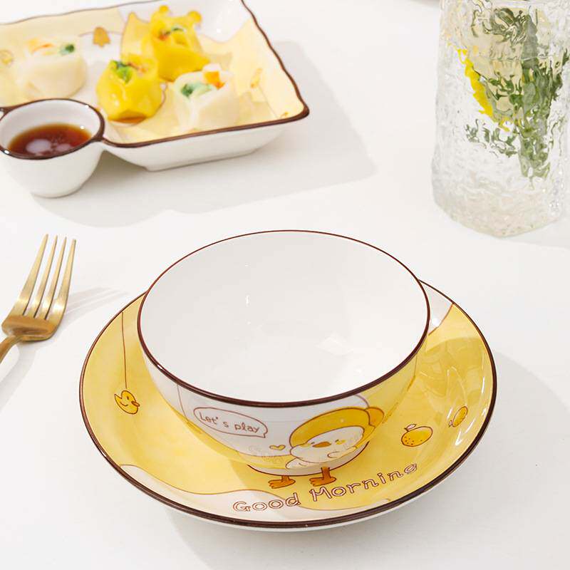 卡通陶瓷碗盘套装釉下可爱米饭碗菜盘子汤碗家用单人网红新款餐具