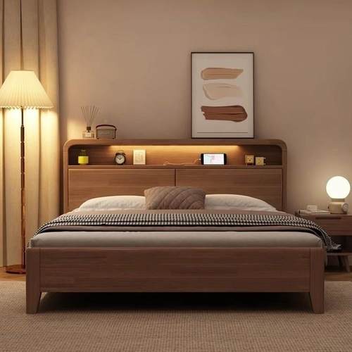 简约储物实木床胡桃1.8米1.5济双SFV人床主m卧经婚床1.35米.2M1童