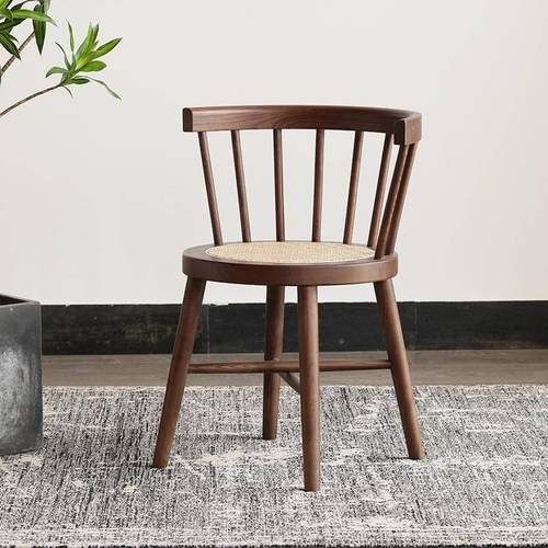 日式简约咨询客服背实木用温莎椅复古藤编椅家人美式餐椅阳台休闲