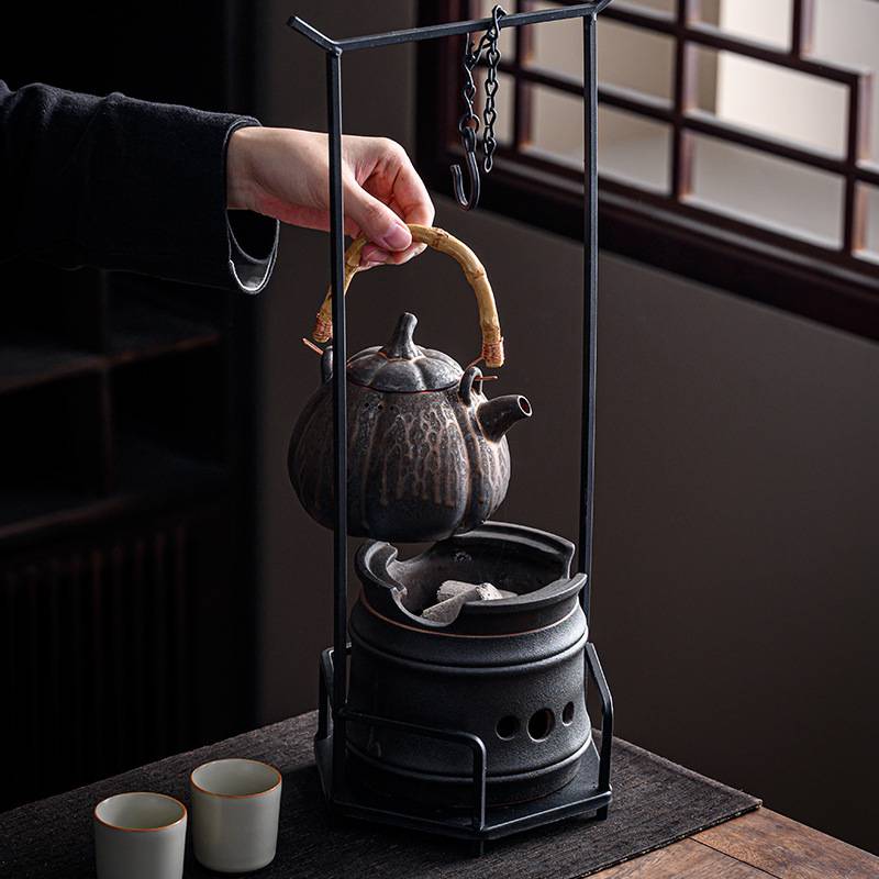 冬日桌面围炉煮茶家用煮茶炭火炉日式复古陶瓷养生提梁壶现代个性