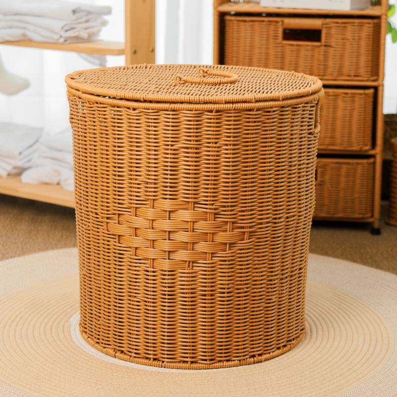 仿藤编带盖圆形收桶客厅玩具杂物收纳筐W328圆形篮服卧室纳衣收纳,收纳整理,脏衣篮,淘宝优惠券,粉丝福利购,淘宝优惠卷