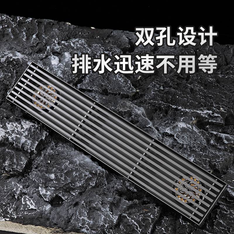 双排水孔地漏长条形不锈钢304防臭大排量加长方形水槽口双排水口