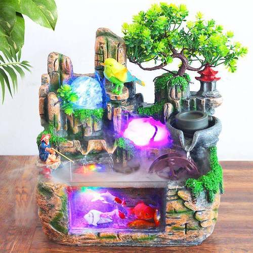 风水轮客含树摆件假山弘流水喷泉桌面办公室QBW装厅饰小鱼缸加智