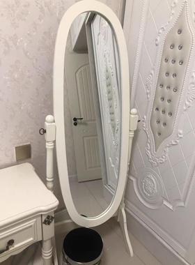 #法式圆形复古实木全01231身镜子家化妆用穿试衣镜旋转落地镜服装