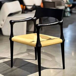 实木藤编餐椅休闲椅子中古风民宿家用靠背室内麻绳藤椅天然纯藤