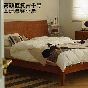桃木实木床中古色复ENS简古风主卧约樱桃木家具1.5复1.8米樱古双