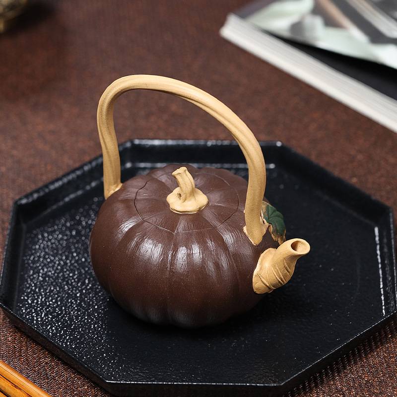宜兴原矿红茶紫泥段泥紫砂茶壶仿生小品提梁南瓜壶绿茶居家茶具