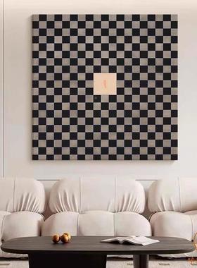 极简风抽象几棋何块卧色室背景挂画黑白灰73500盘格子方客厅方形