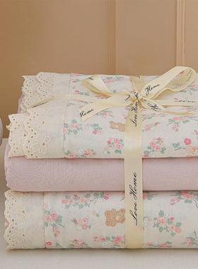 漫漫人JID生五花款花全棉双印彩层纱镂空花边春夏亲肤柔软四件套