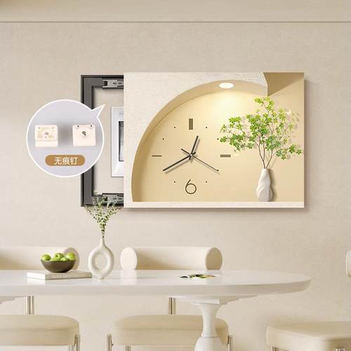 电表装饰画绿意盎然带箱钟表奶油简约配箱挂盒画2电025新款免打孔
