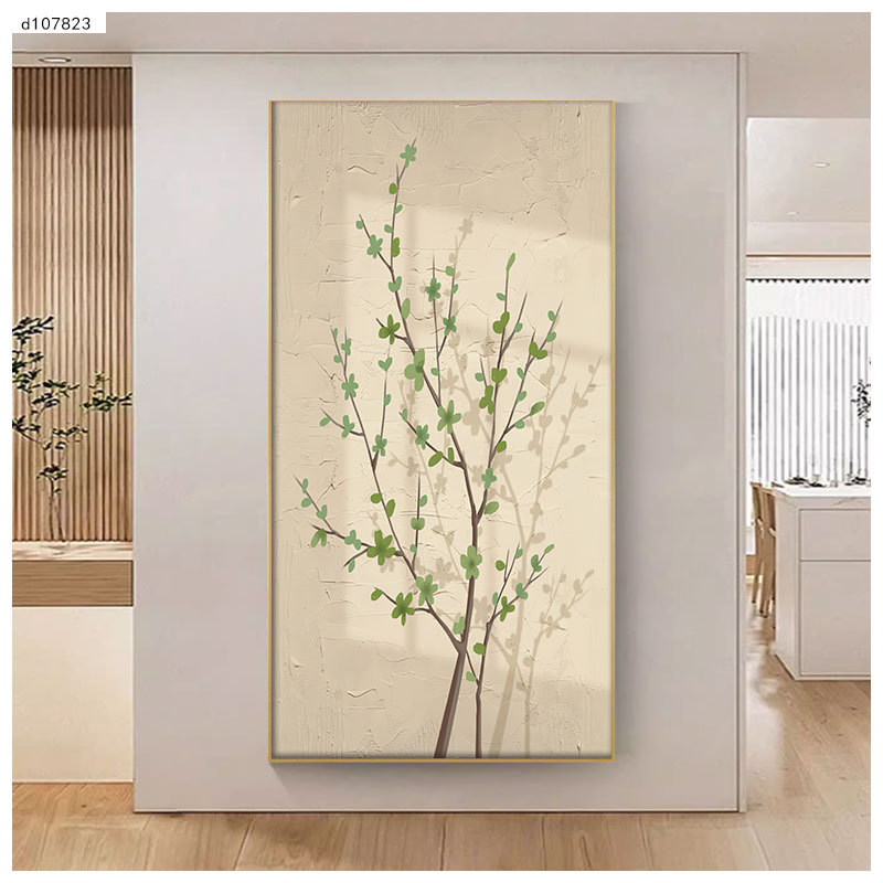 新中式现代入户玄关装饰画客厅走廊过道壁画绿植小清新竖版挂画