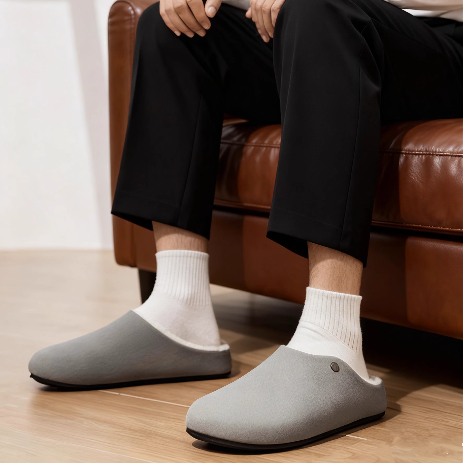 勃肯棉拖鞋男过冬季厚底防滑保暖